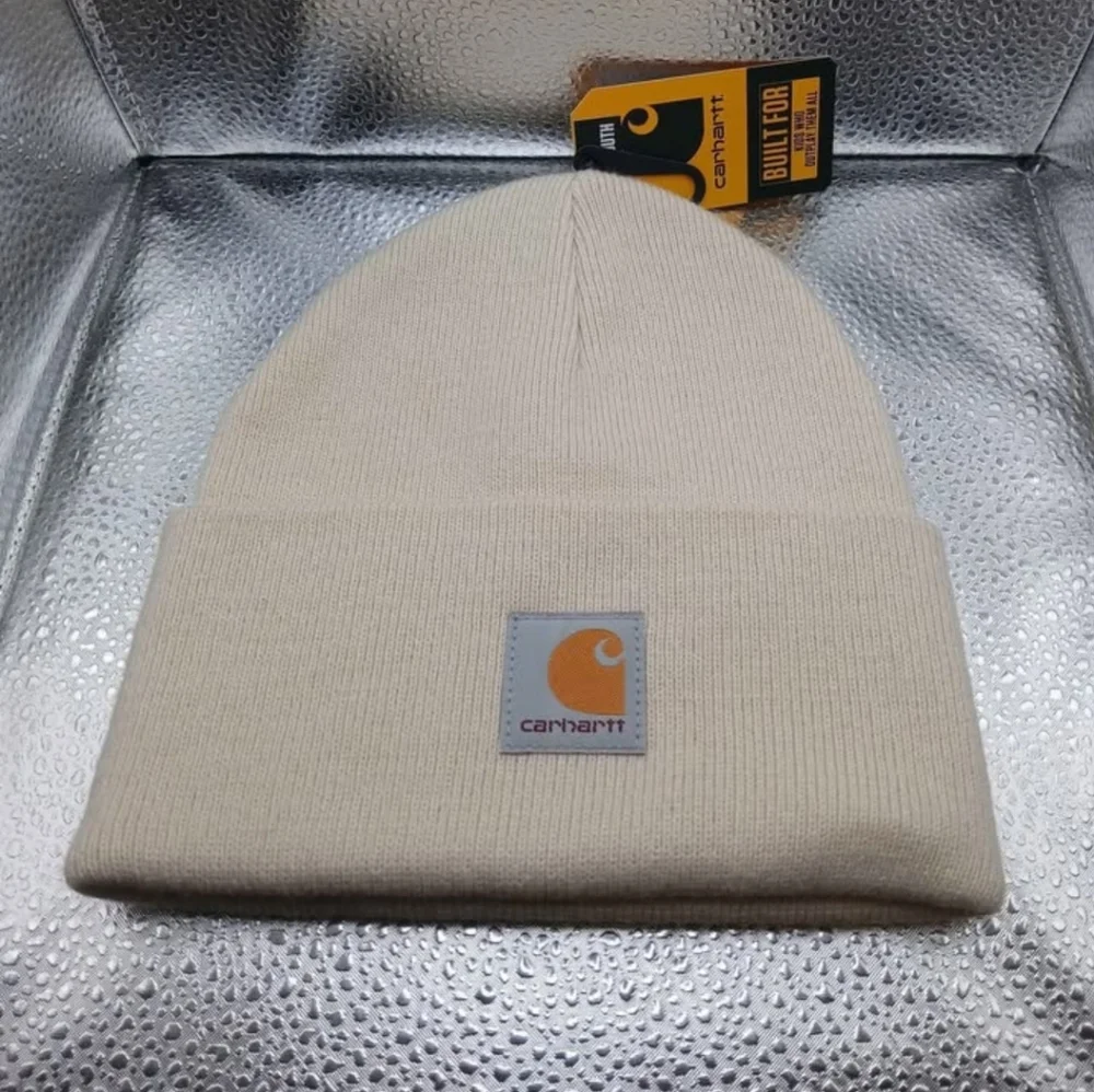 Carhartt Youth Beige Knit Beanie Hat One Size Logo Stocking Cap